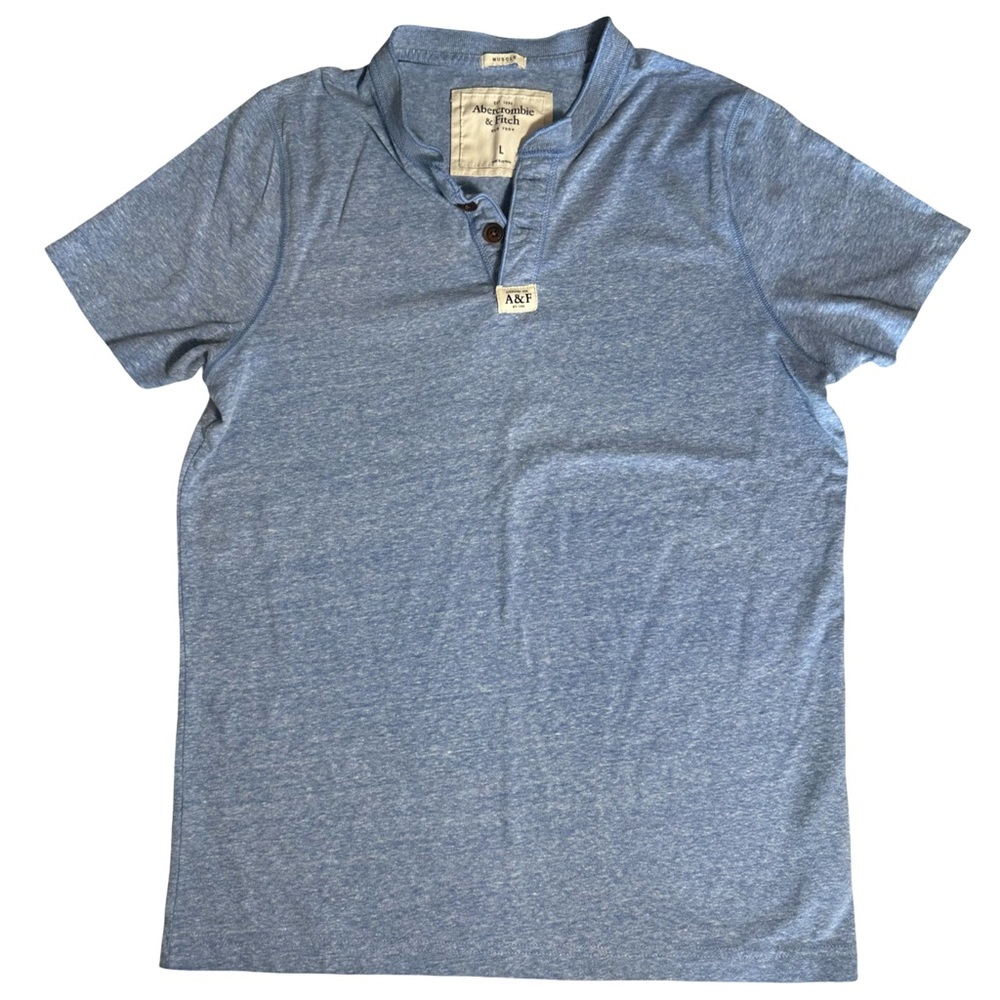 Abercrombie & Fitch Muscle Fit Henley Tee Short Sleeve Blue Heather Size L